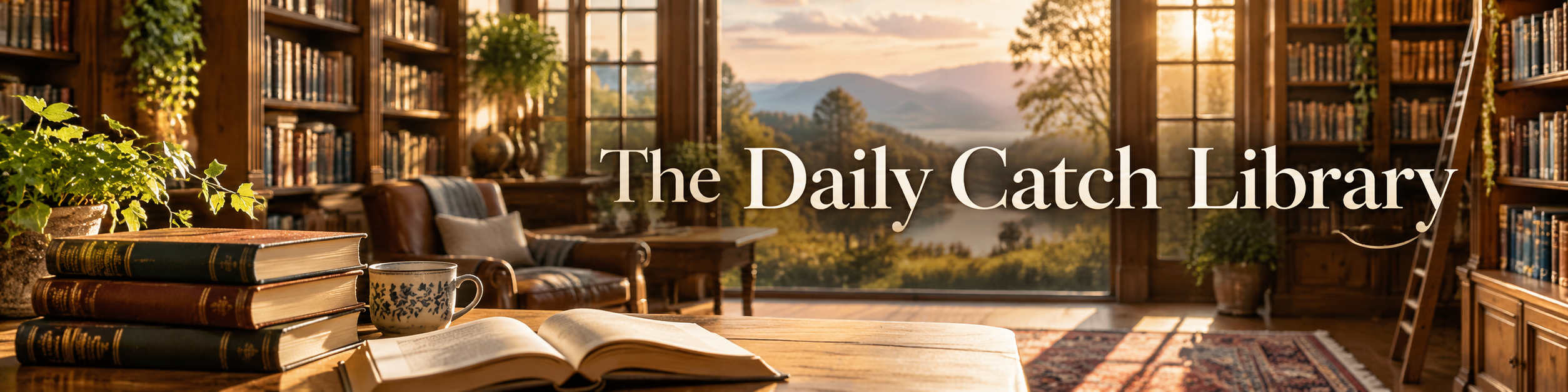 The Daily Catch Library, shown in a warm sunlit library